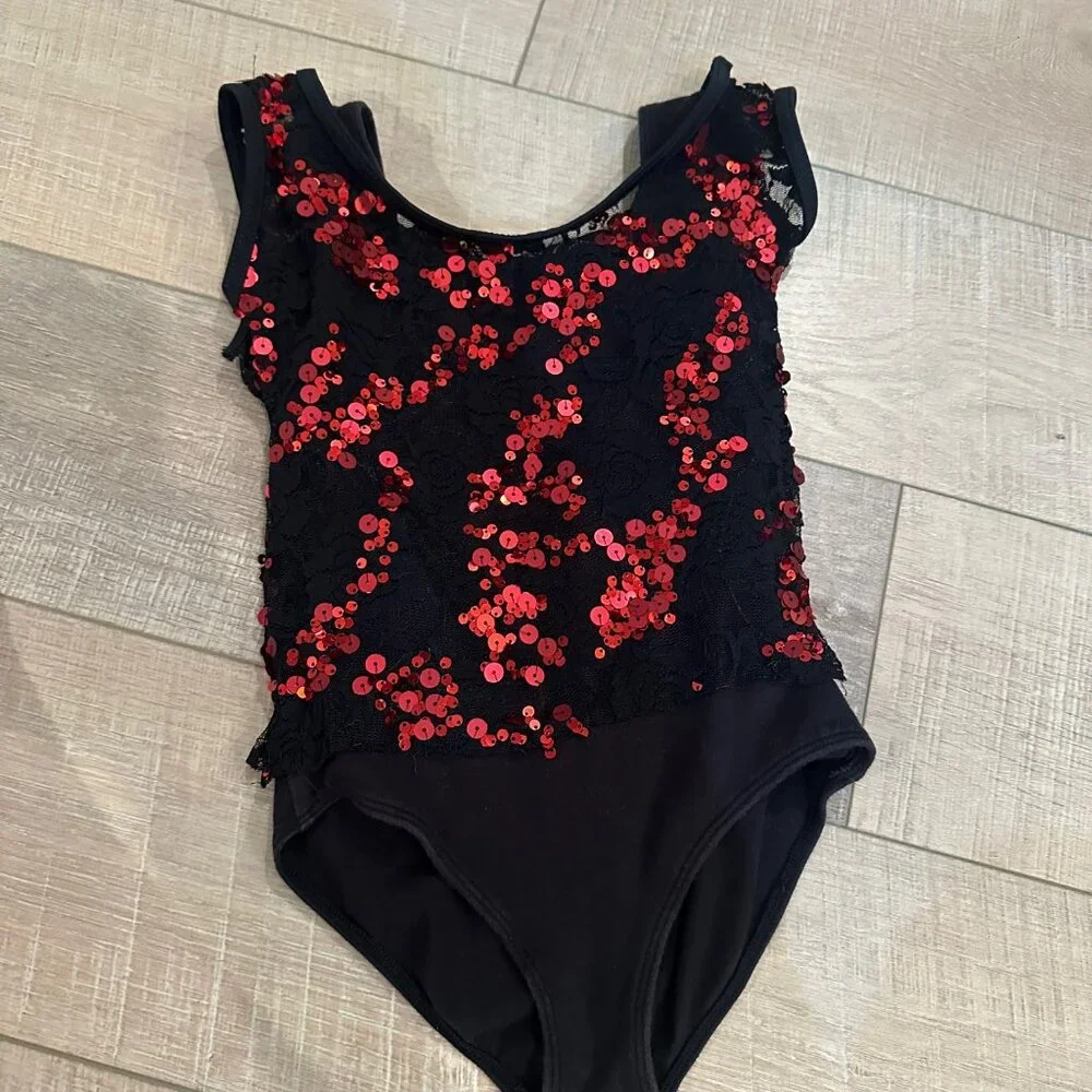 BLOCH GIRLS 8/10 RED BLACK LEOTARD DANCE CONVENTION
